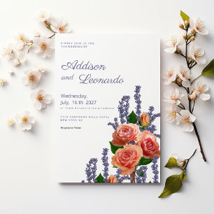 Convite Casamento de flores de rosa de pêssego de lavanda 