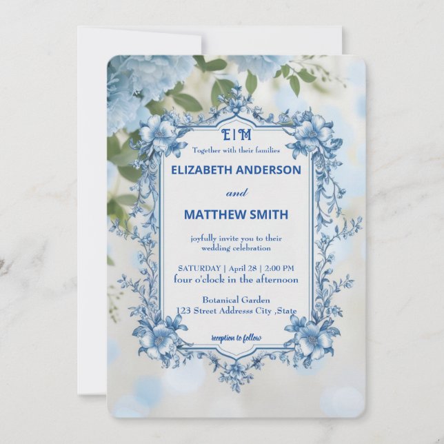 Convite Casamento de Flores de Sobreposição Moderna e Bran (Frente)