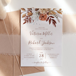 Convite Casamento de Flores de Terracota de Outono Rústico