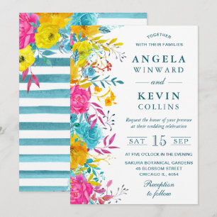 Convite Casamento de Flores de Verão com Aquarela Boho