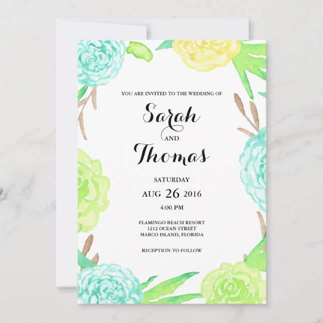 Convite Casamento de Flores de Verão de Aquarela (Frente)