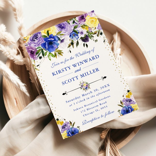 Convite Casamento de Flores de Verão Roxas e Creme (Criador carregado)