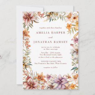 Convite Casamento de Flores de Watercolor Boho