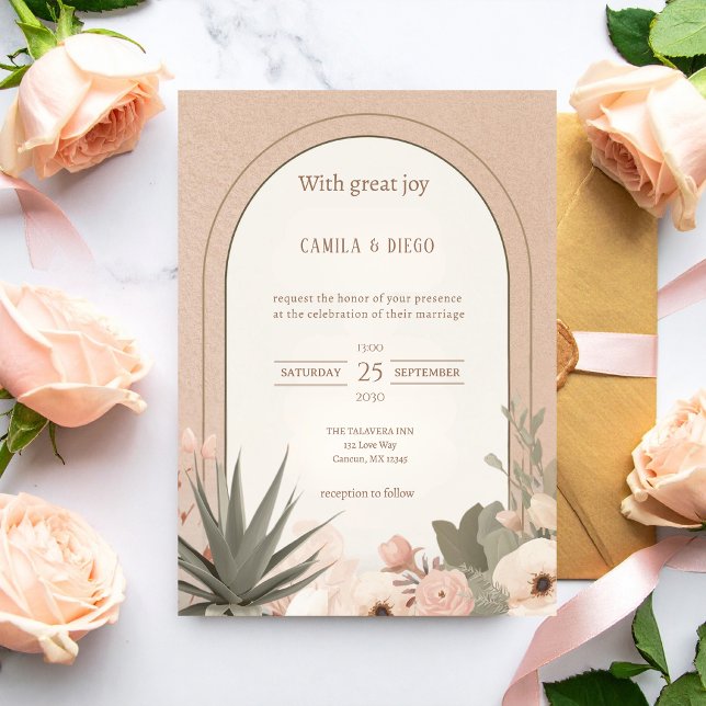 Convite Casamento de Flores do Deserto de Luxo Moderno (Criador carregado)