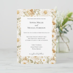 Convite Casamento de Flores Douradas do País Branco