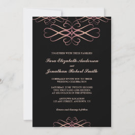 Convite Casamento de Flores Douradas e Negras, Elegantes
