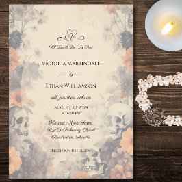 Convite Casamento de Flores e Caveiras Góticas 