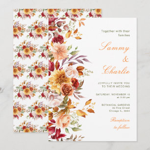 Convite Casamento de Flores e Folhagens do Outono