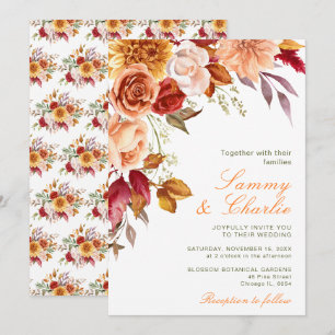Convite Casamento de Flores e Folhagens do Outono