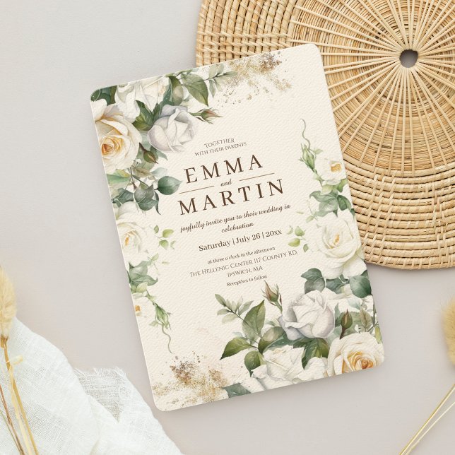 Convite Casamento de Flores Elegante de Ceras Brancas (Criador carregado)