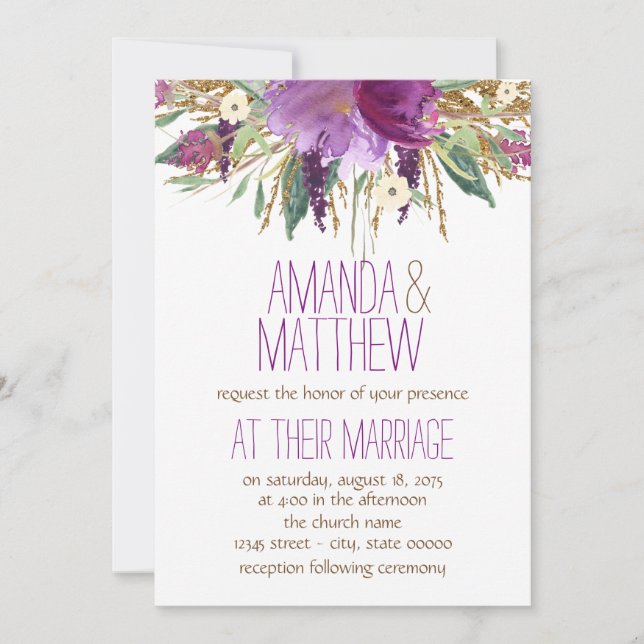 Convite Casamento de Flores em Aquarela (Frente)
