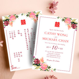 Convite Casamento de flores em aquarela dupla felicidade