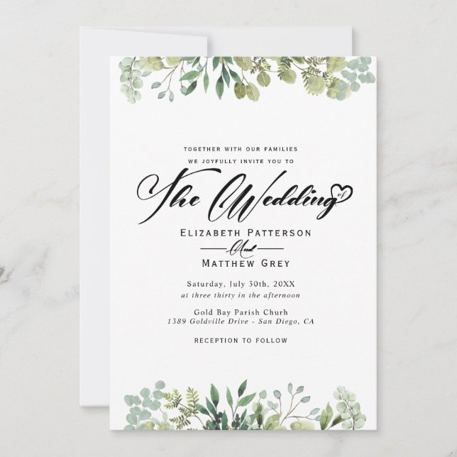 Convite Casamento de Flores Eucalyptus Elegante (Frente)