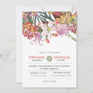 Convite Casamento de flores exóticas com cor de água pinta