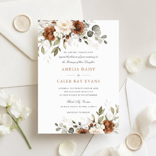 Convite Casamento de Flores Ferrugem Marfim Branco Verde