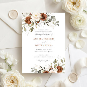 Convite Casamento de Flores Ferrugem Marfim Branco Verde
