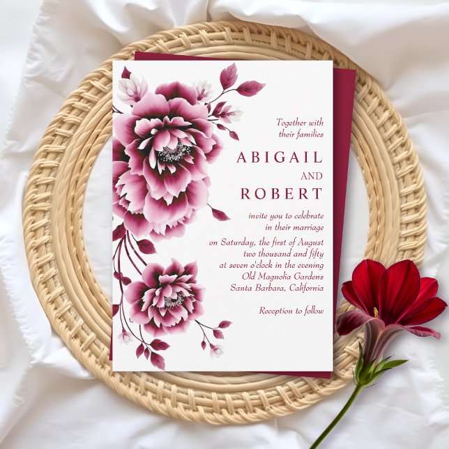 Convite Casamento de flores florais cor-de-rosa e borbolet (Criador carregado)