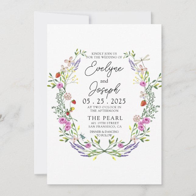 Convite Casamento de Flores Flóridas Florais, Coloração Ve (Frente)