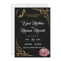 Casamento de flores geométricas Elegante Preto e B