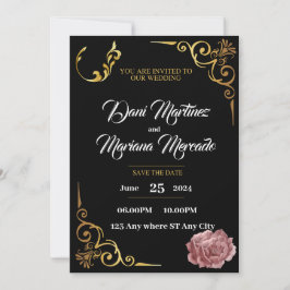 Convite Casamento de flores geométricas Elegante Preto e B