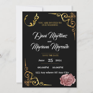 Convite Casamento de flores geométricas Elegante Preto e B