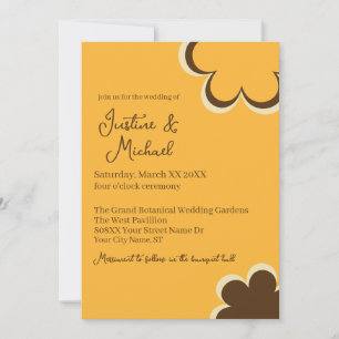 Convite Casamento de Flores Laranja e Marrom Retrô