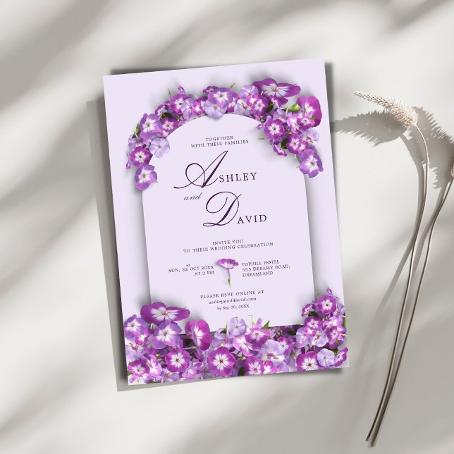 Convite Casamento de Flores Lilac Roxo Russo Moderno (Criador carregado)