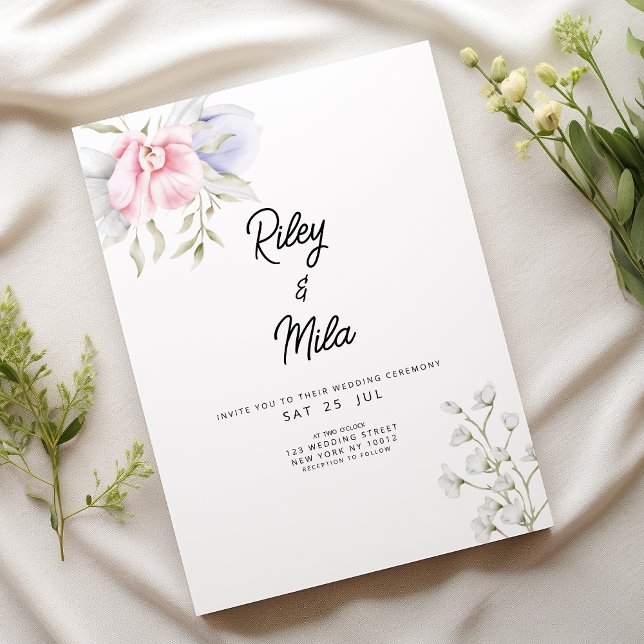 Convite Casamento de flores lilás, de horta-rosa, pastel,  (Elegant pastel pink mint lilac flower Wedding )