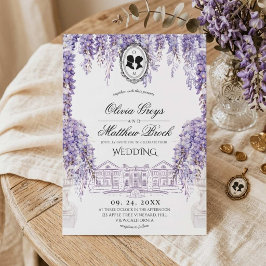 Convite Casamento de Flores Lilás Elegantes Vitorianas 
