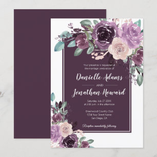 Convite Casamento de Flores Mauvelas Roxas Roxas Rosas 