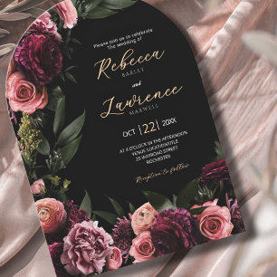 Convite Casamento de flores negras com flores lenhosas
