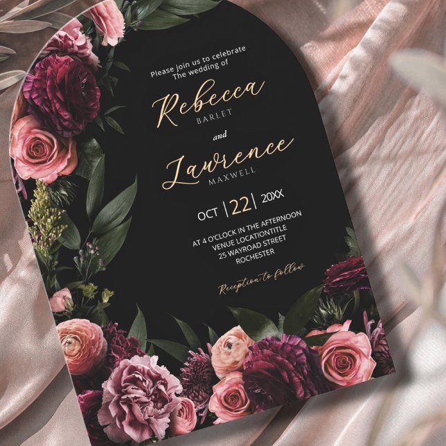 Convite Casamento de flores negras com flores lenhosas (Criador carregado)