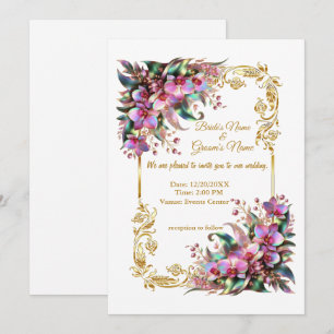 Convite Casamento de Flores Orquídeas Elegantes e Vibrante
