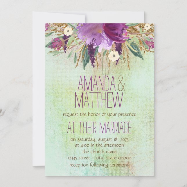 Convite Casamento de Flores Pintadas à Aquarela (Frente)