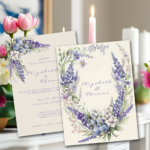 Convite Casamento de Flores Pintas e Púrpuras de Aquarela