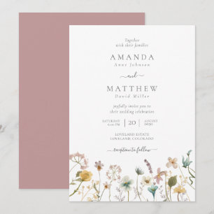 Convite Casamento de Flores Prensadas em Aquarela Mauve De