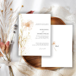 Convite Casamento de Flores Prensadas Românticas Douradas 