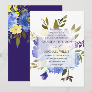 Convite Casamento de flores primavera azuis e amarelas ele