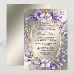 Convite Casamento de Flores Púrpuras de Mola de Aquarela O