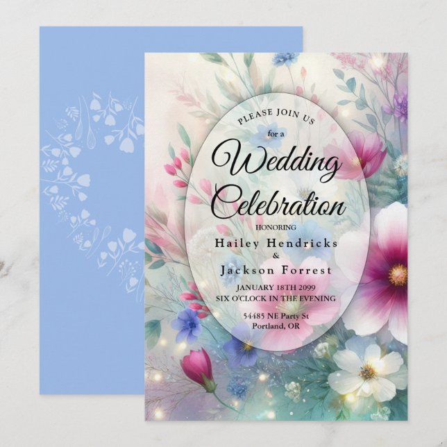 Convite Casamento de Flores Radiantes e Brilhantes da Prim (Frente/Verso)