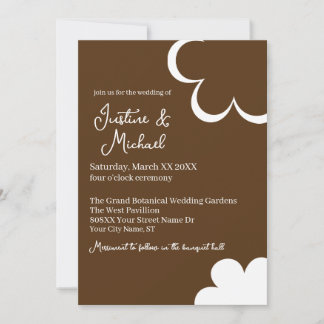 Convite Casamento de Flores Retro Marrom e Branco