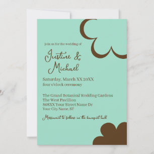 Convite Casamento de Flores Retro Verde Azul e Marrom