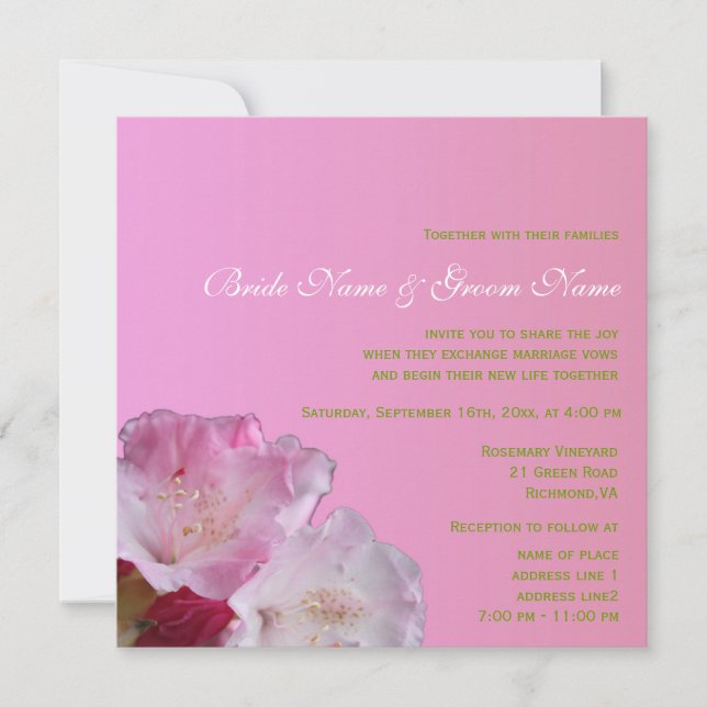 Convite Casamento de flores rododendróticas rosa bonito (Frente)