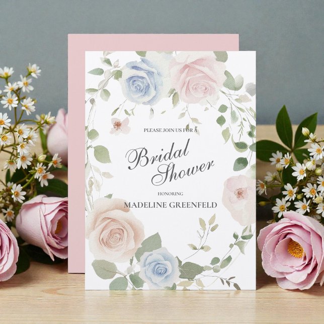 Convite Casamento de Flores Rosa em Aquarela Chá de Noiva (Criador carregado)