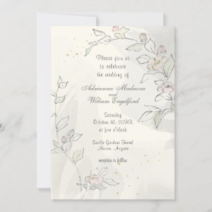 Convite Casamento de Flores Rosa Pintadas com Esquema Láp