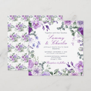 Convite Casamento de Flores Roxas e Folhas de Eucalipto