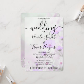 Convite Casamento de Flores Roxas Simples Personalizadas