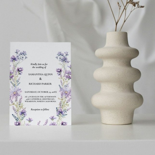 Convite Casamento de Flores Roxo-Elegante (Criador carregado)