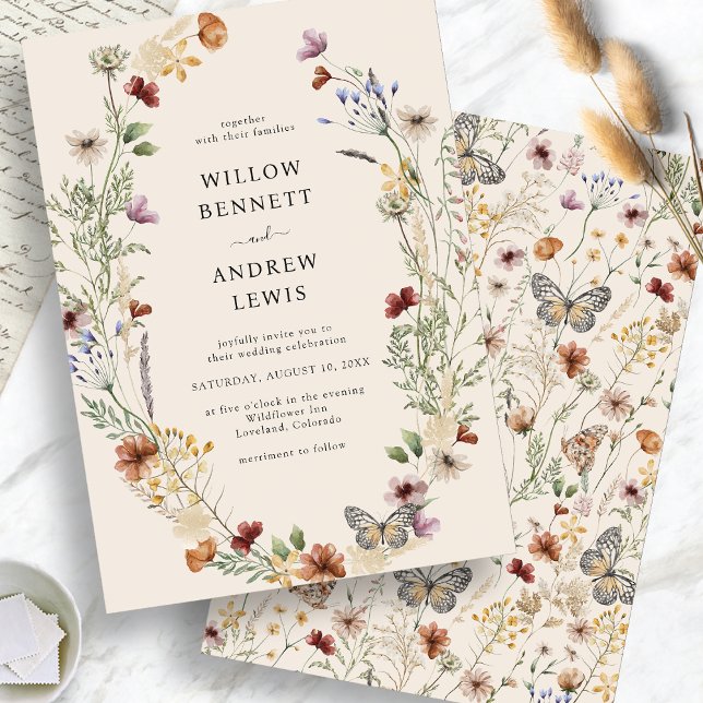 Convite Casamento de Flores Rústicas Boho (Rustic Boho Flowers Wedding Invitation
)