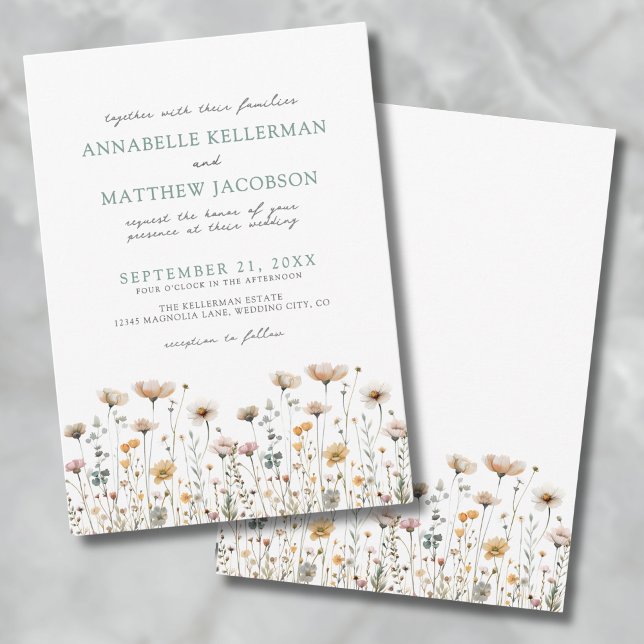 Convite Casamento de Flores Selvagem Simples Botânica (Botanical Simple Watercolor Wildflower Wedding Invitation)